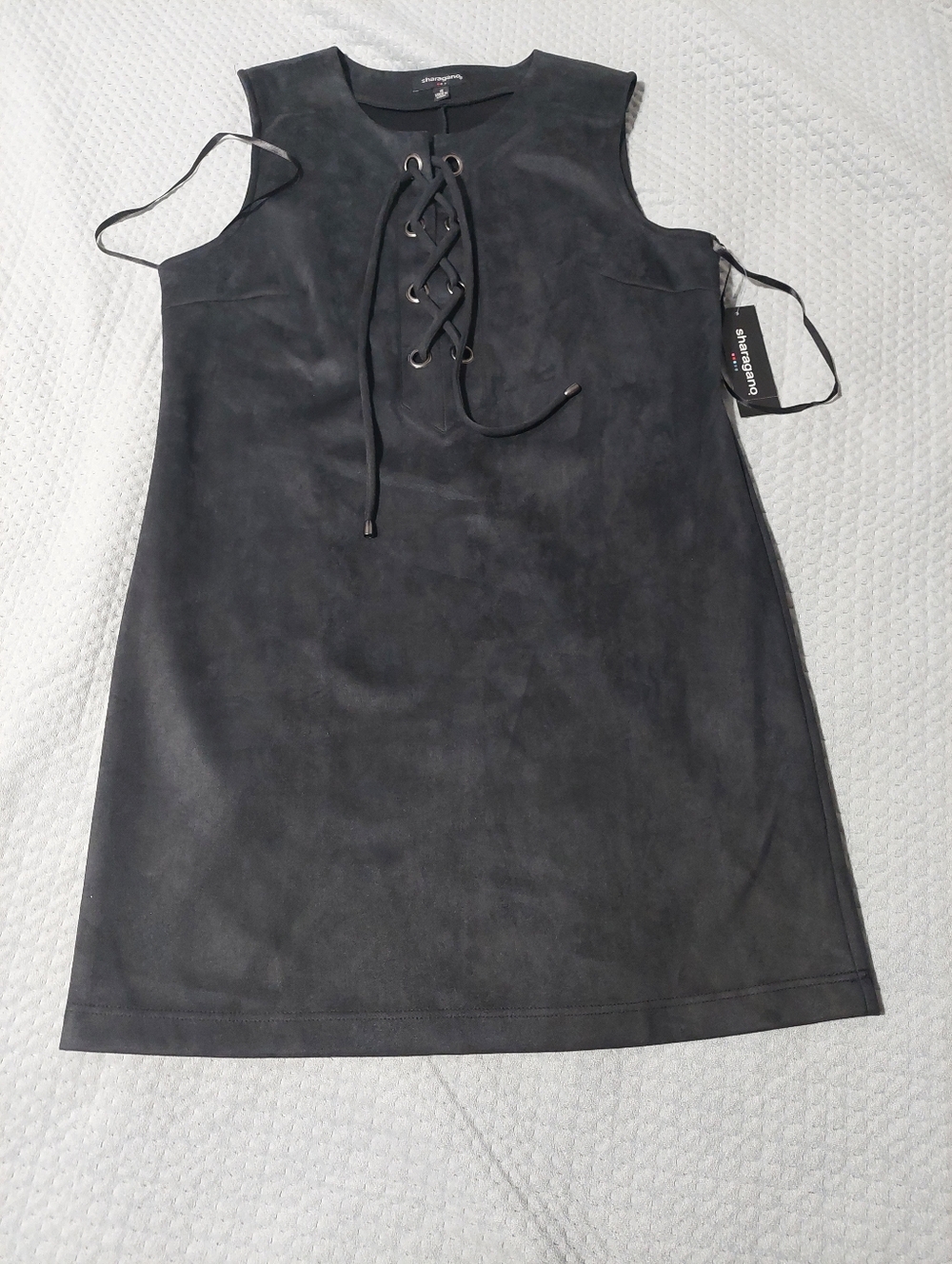 Sharagano Sleeveless Lace-Up Faux-Suede Mini Dress - Black